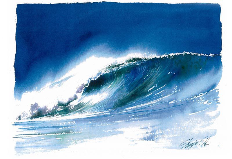 W-20 波の絵 波の水彩画 手描きイラストレーター 水彩イラスト