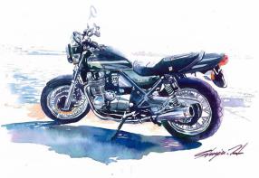 W-11 バイク 手描きイラストレーター 水彩画